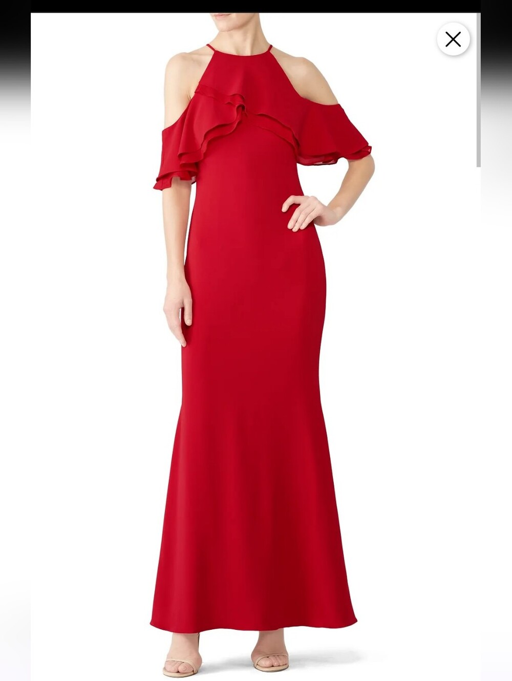 Badgley Mishka Red Ruffle Crossover Gown Size 2